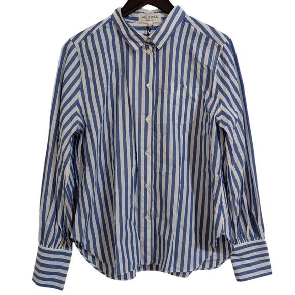 Alex Mill James Shirt in Bold Stripe - Blue/White Button-Up - Womens Size XL NWT - Picture 4 of 10